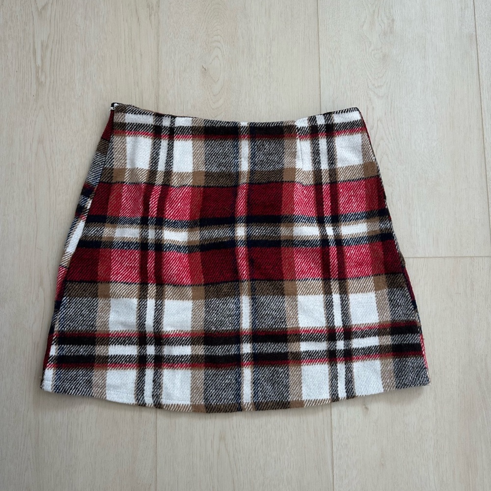Plaid Mini Skirt in Red, Brown, and White